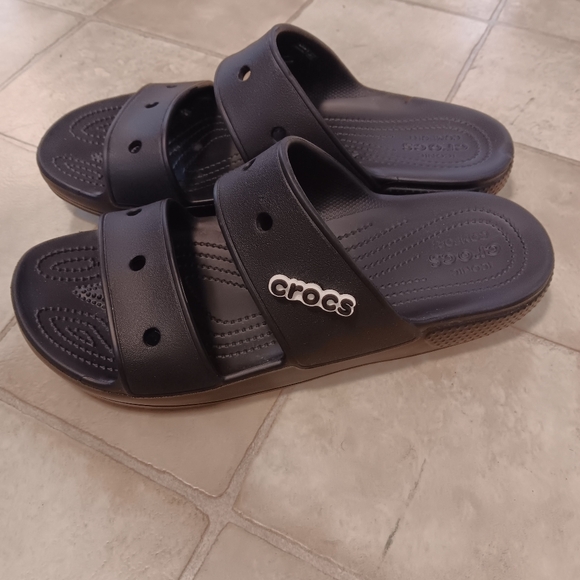 Crocs black slip on sandals Mens 12 - Picture 1 of 5